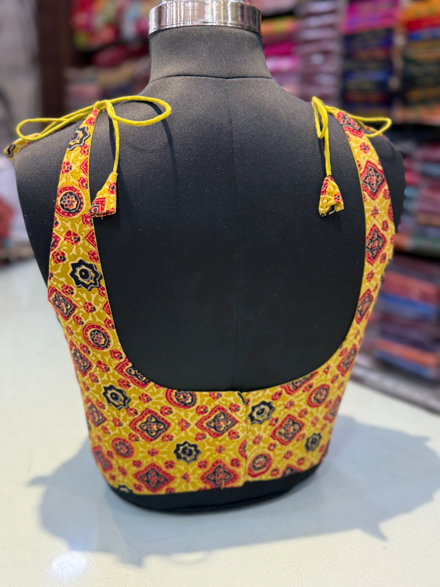 Yellow Ajrakh Cotton Knot Blouse