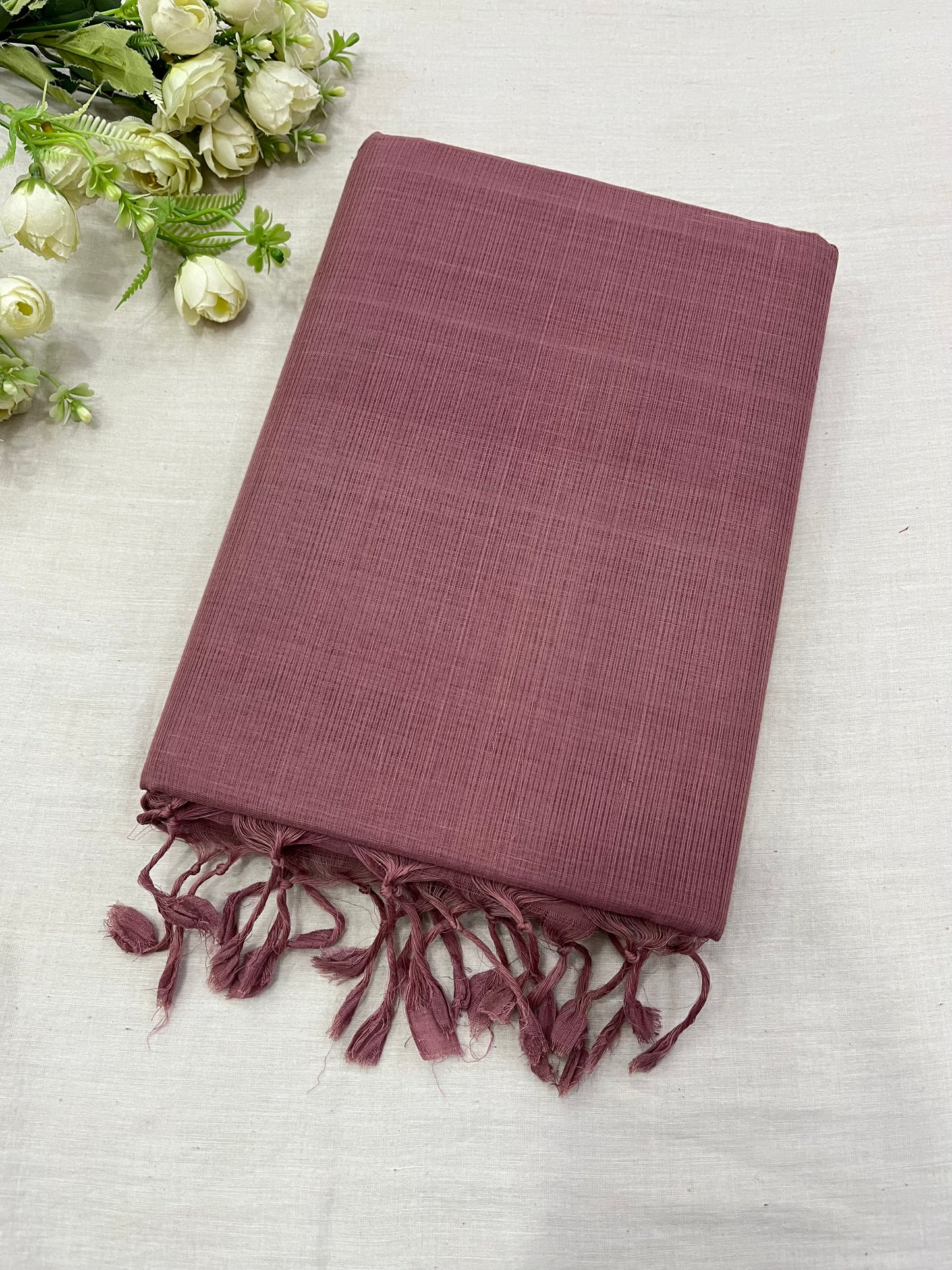 Dusty Rose Plain Mangalgiri Saree