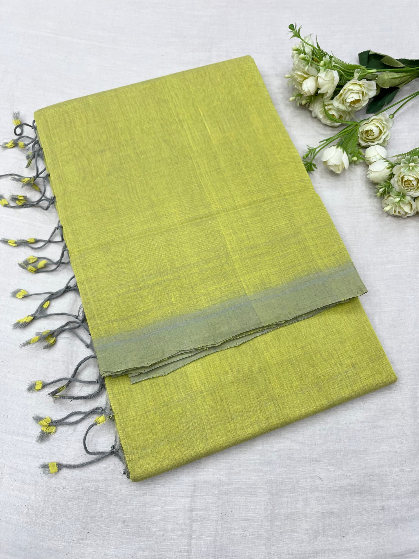 Lemon Grey Plain Mangalgiri Saree