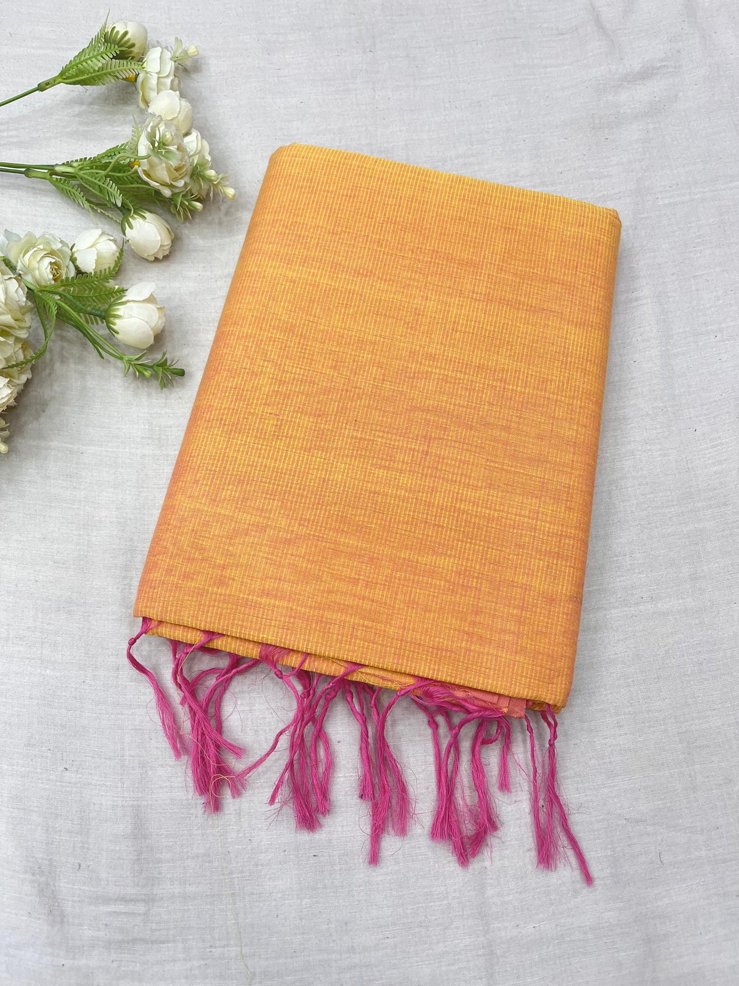 Orange Pink Plain Mangalgiri Saree