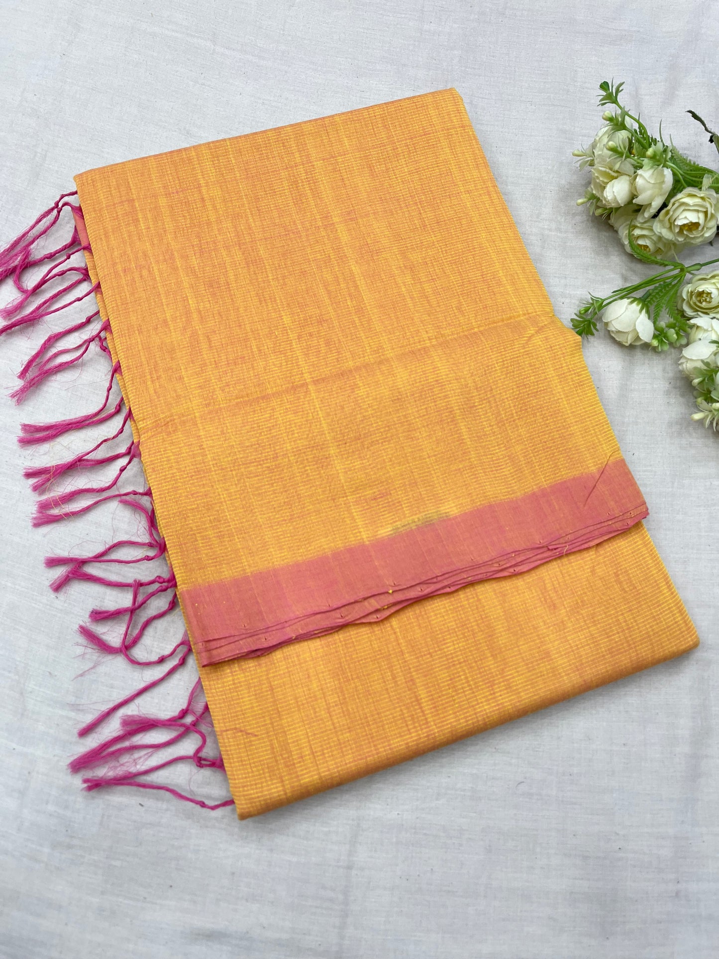Orange Pink Plain Mangalgiri Saree