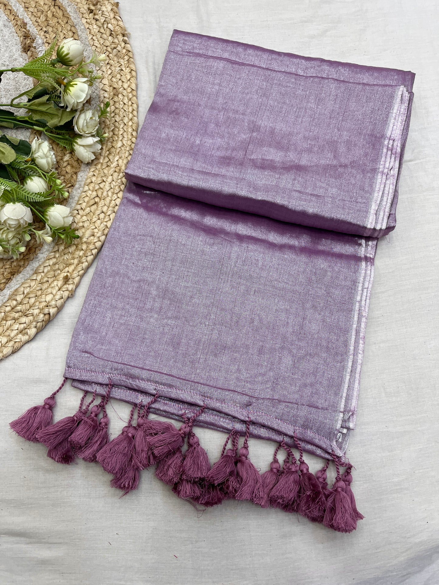 Blush Pink Tissue Mulmul Saree