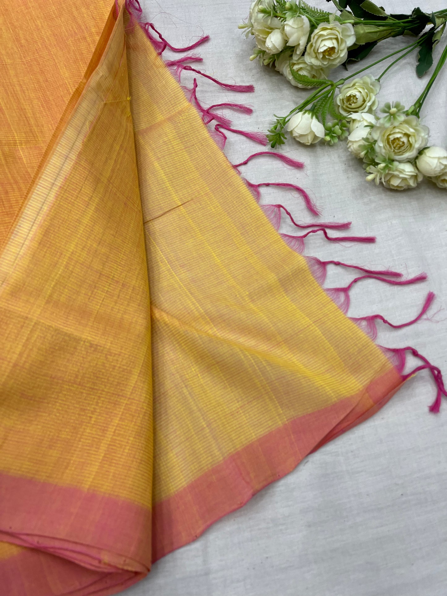 Orange Pink Plain Mangalgiri Saree