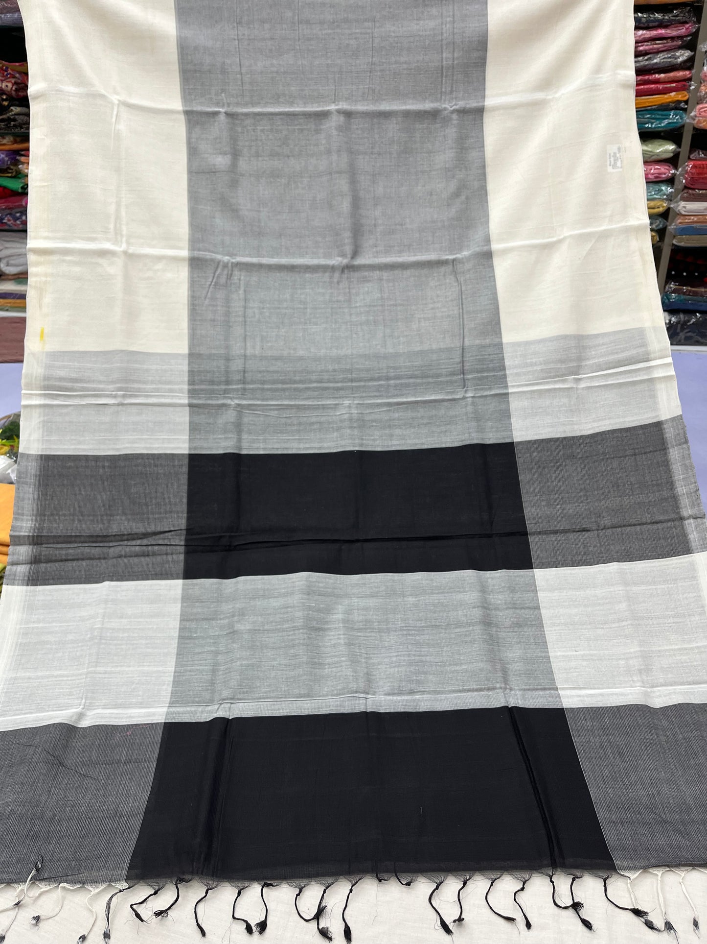 White Grey Black Plain Mangalgiri Saree