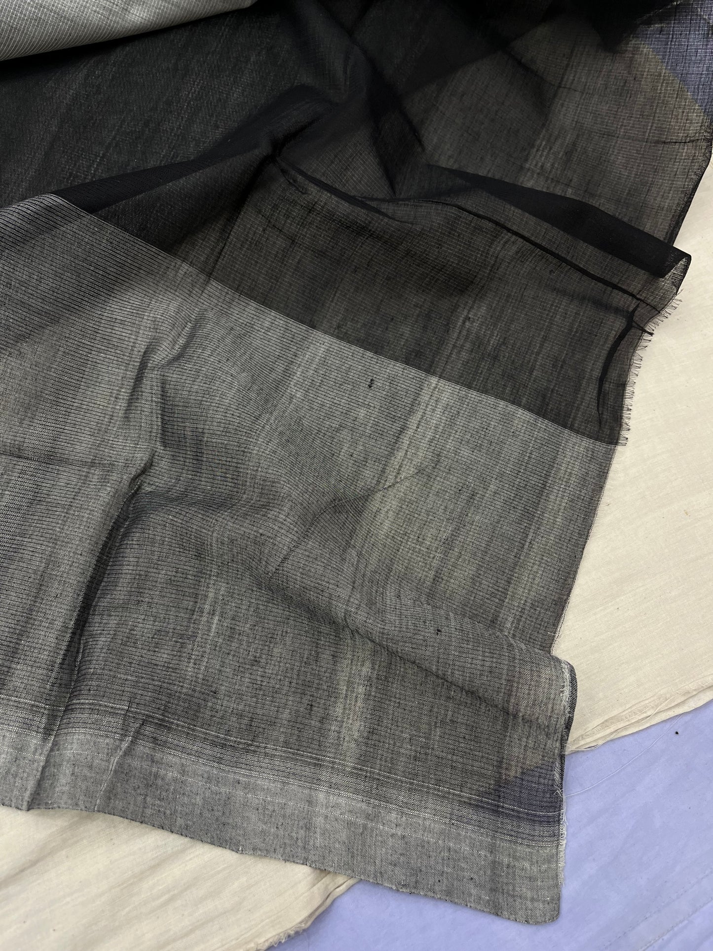 White Grey Black Plain Mangalgiri Saree