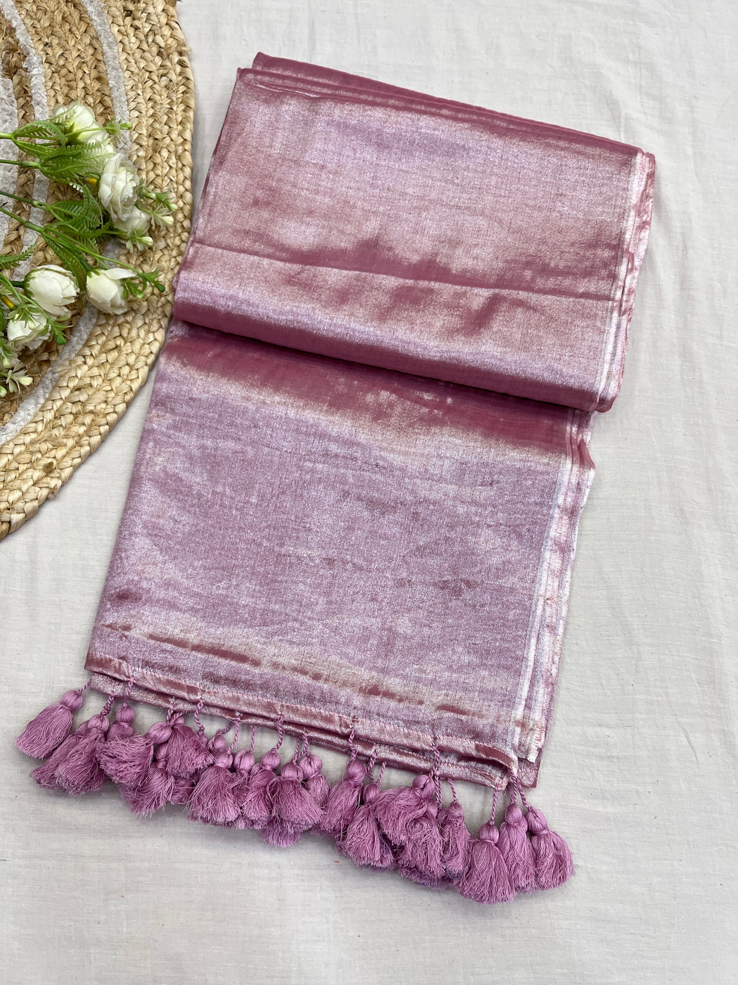 Flamingo Tissue Mulmul Saree