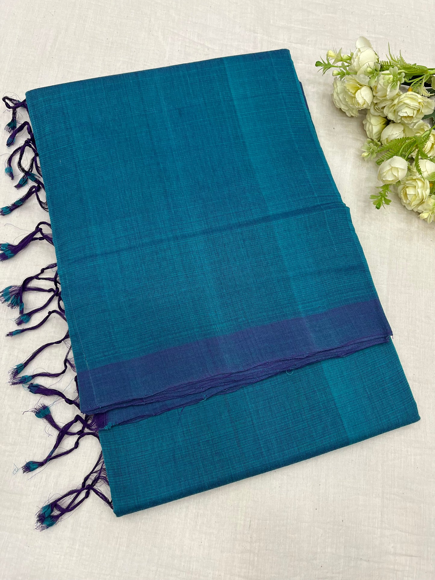 Peacock Violet Plain Mangalgiri Saree