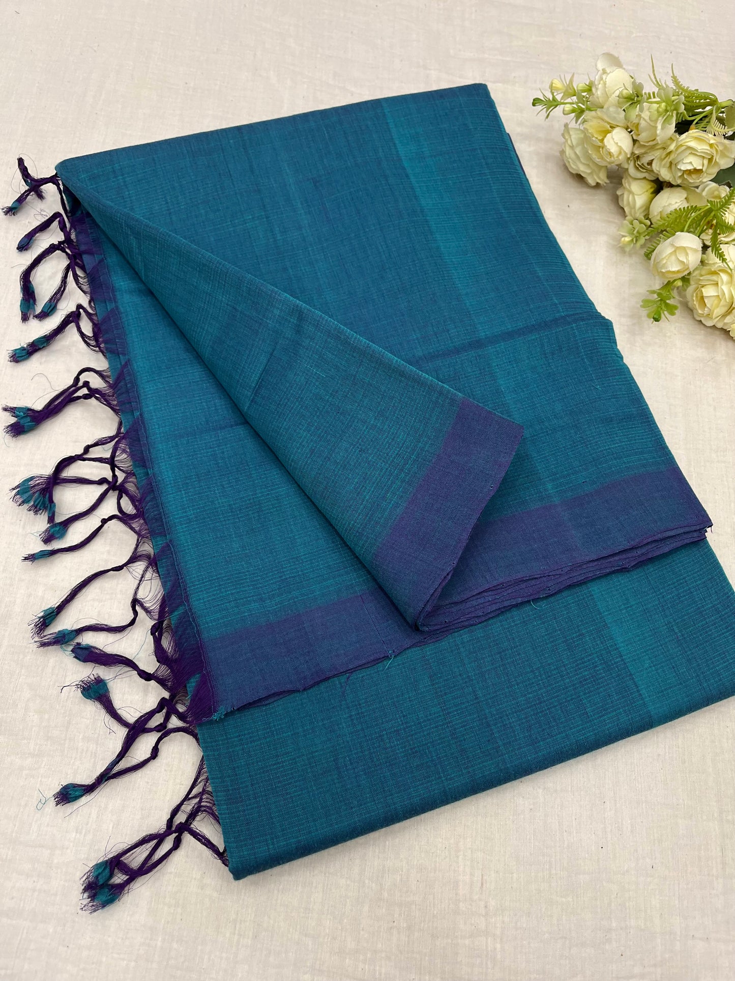 Peacock Violet Plain Mangalgiri Saree