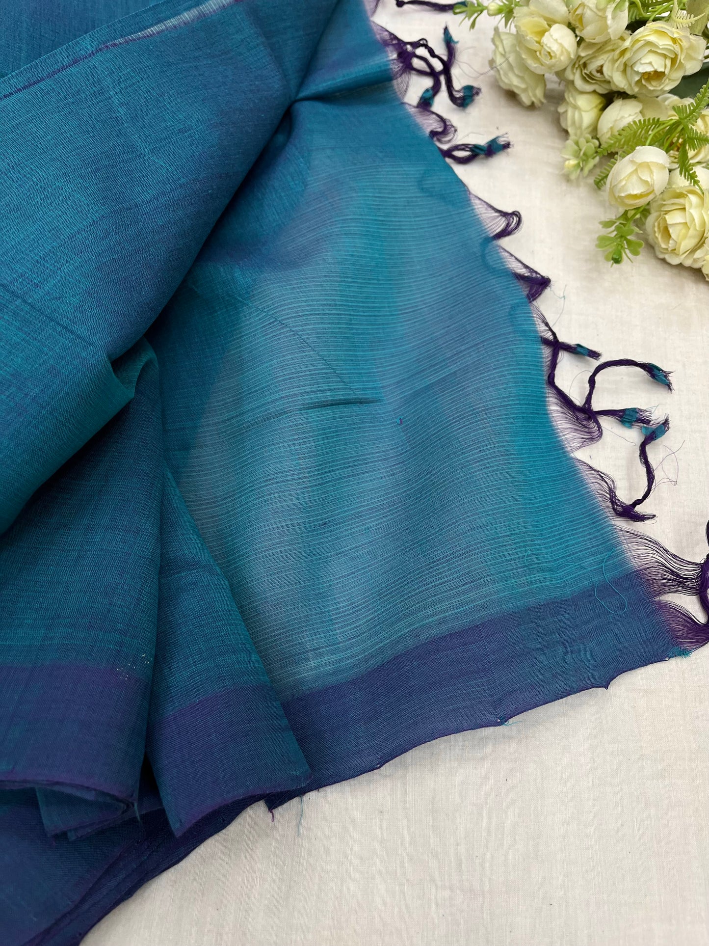 Peacock Violet Plain Mangalgiri Saree