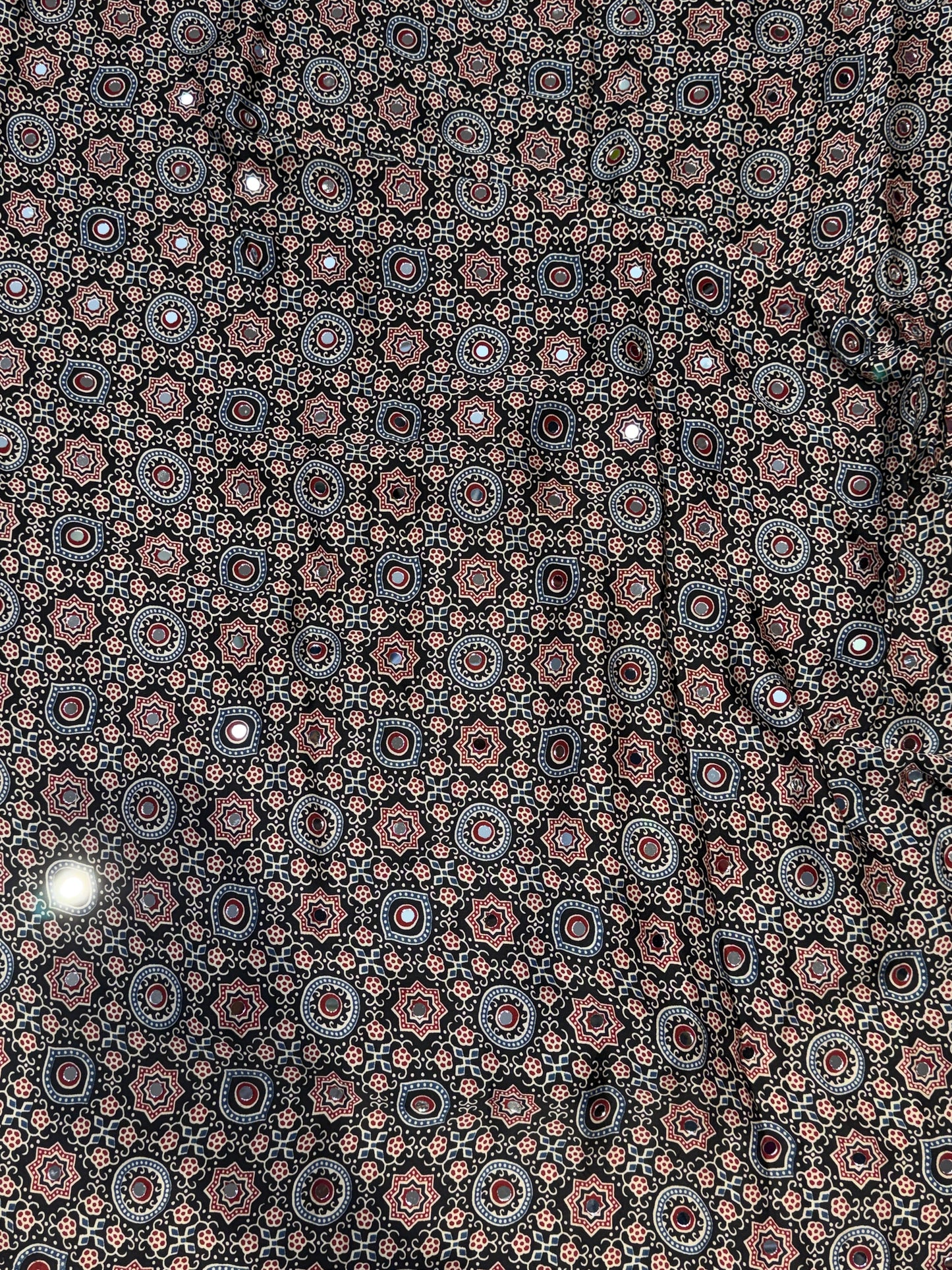 Ajrakh Plain Glued Mirror Work Saree 02