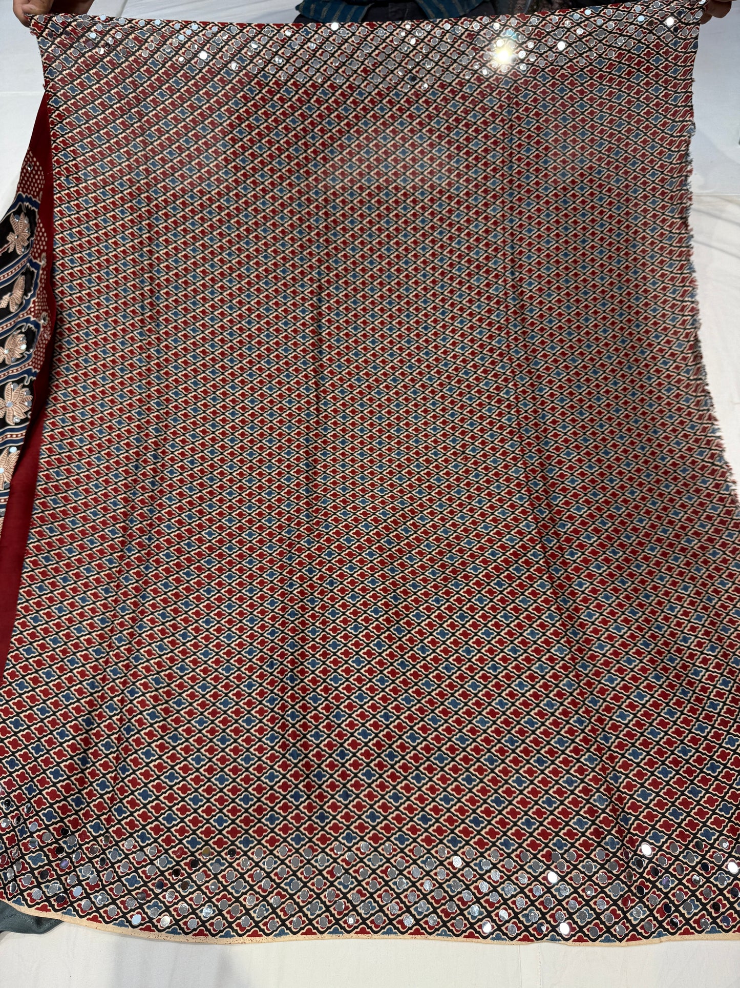 Ajrakh Plain Glued Mirror Work Saree 04