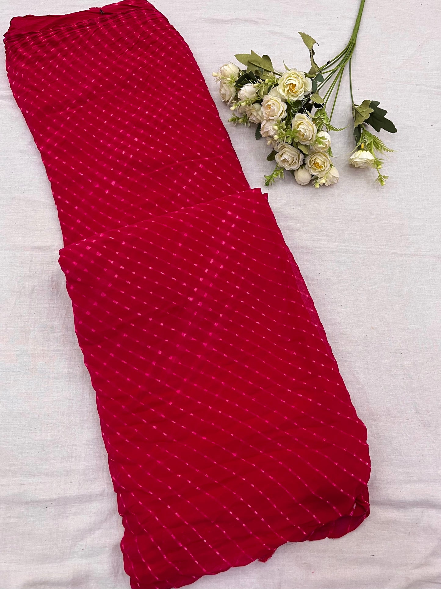 Red Hot Pink Mothda Lehriya Pure Georgette Saree