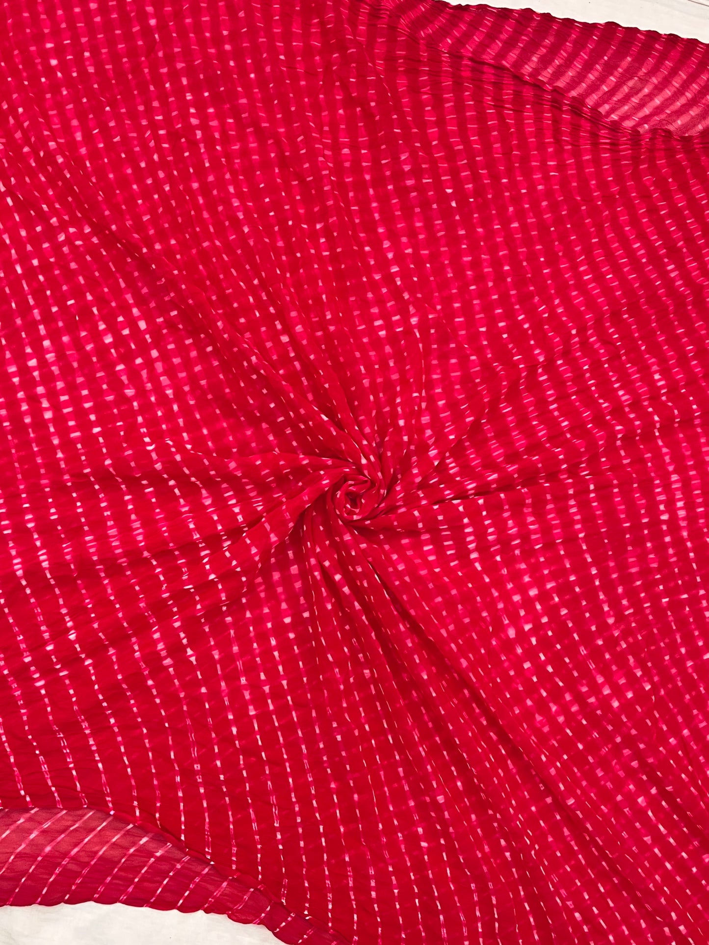 Red Hot Pink Mothda Lehriya Pure Georgette Saree