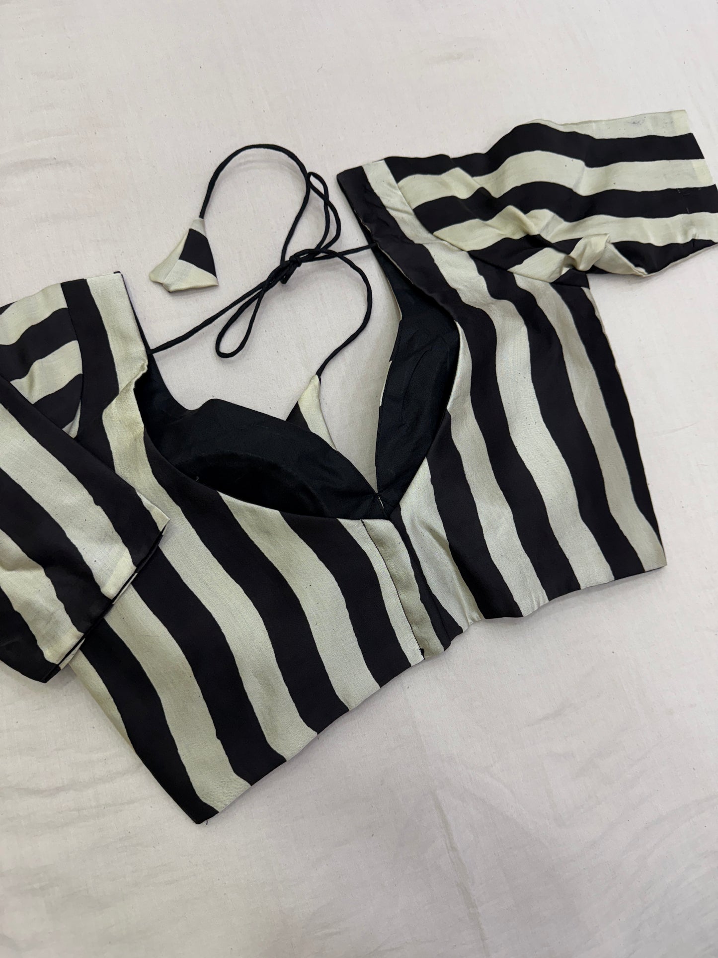 Dotted Stripe Ajrakh Modal Silk Saree Blouse Set