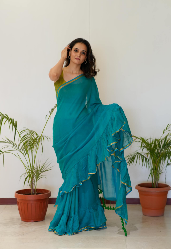 Mermaid Frill Saree - Lagoon Blue ( Pre-order Dispatch starts 20th june)