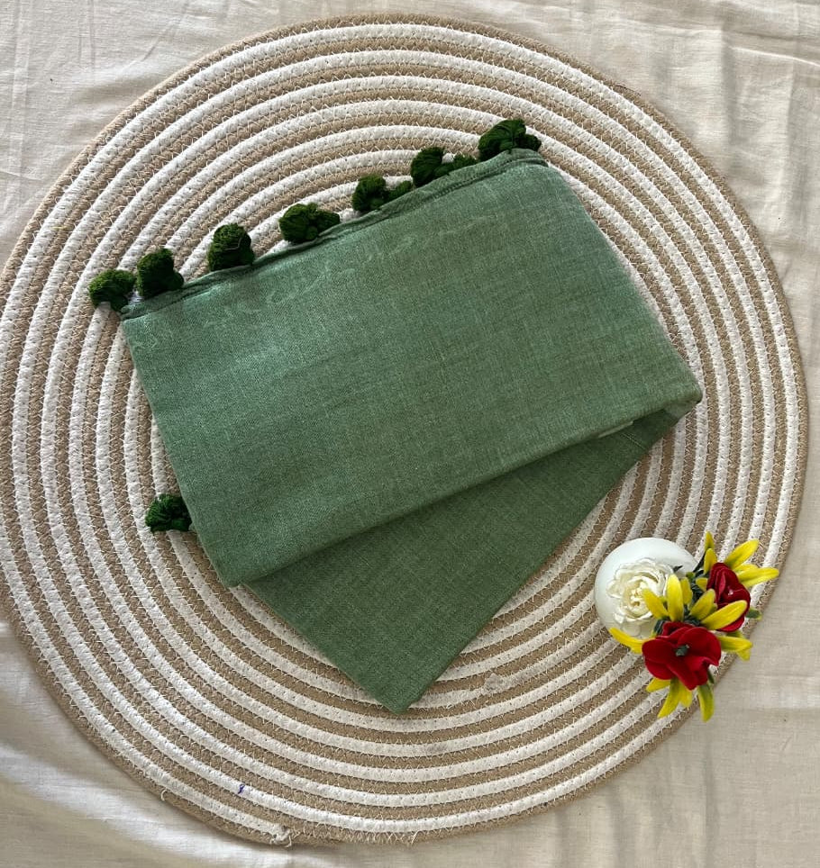 Algae Green Mulmul Saree