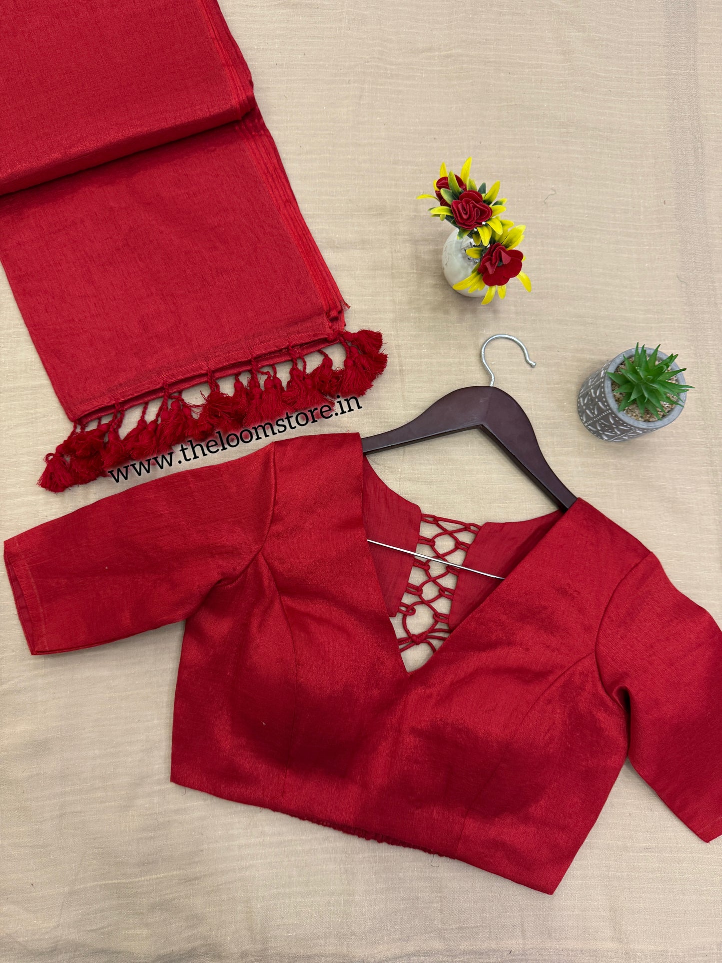 Red Tissue Saree Blouse Set