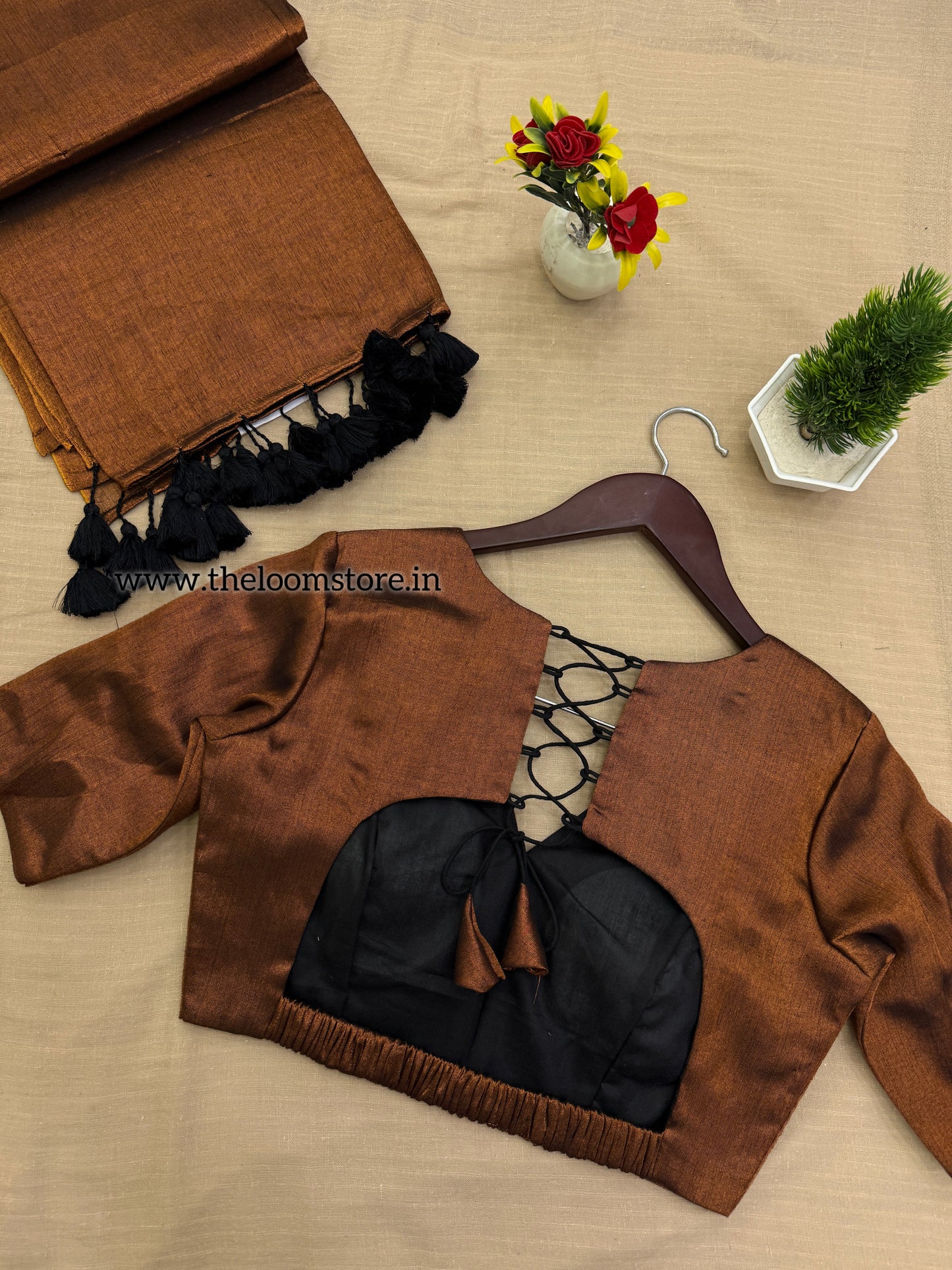 Copper Tissue Saree Blouse Set