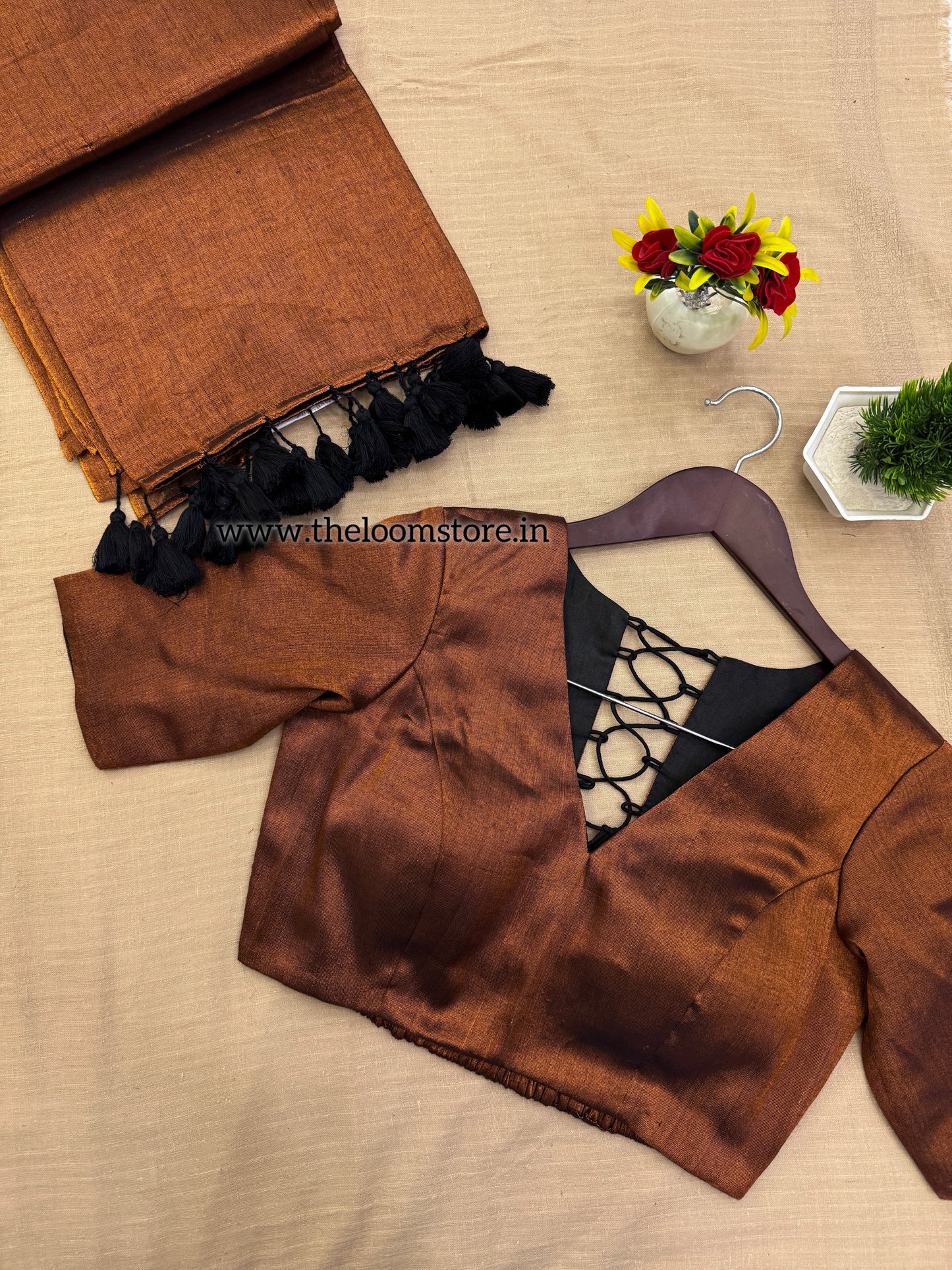 Copper Tissue Saree Blouse Set