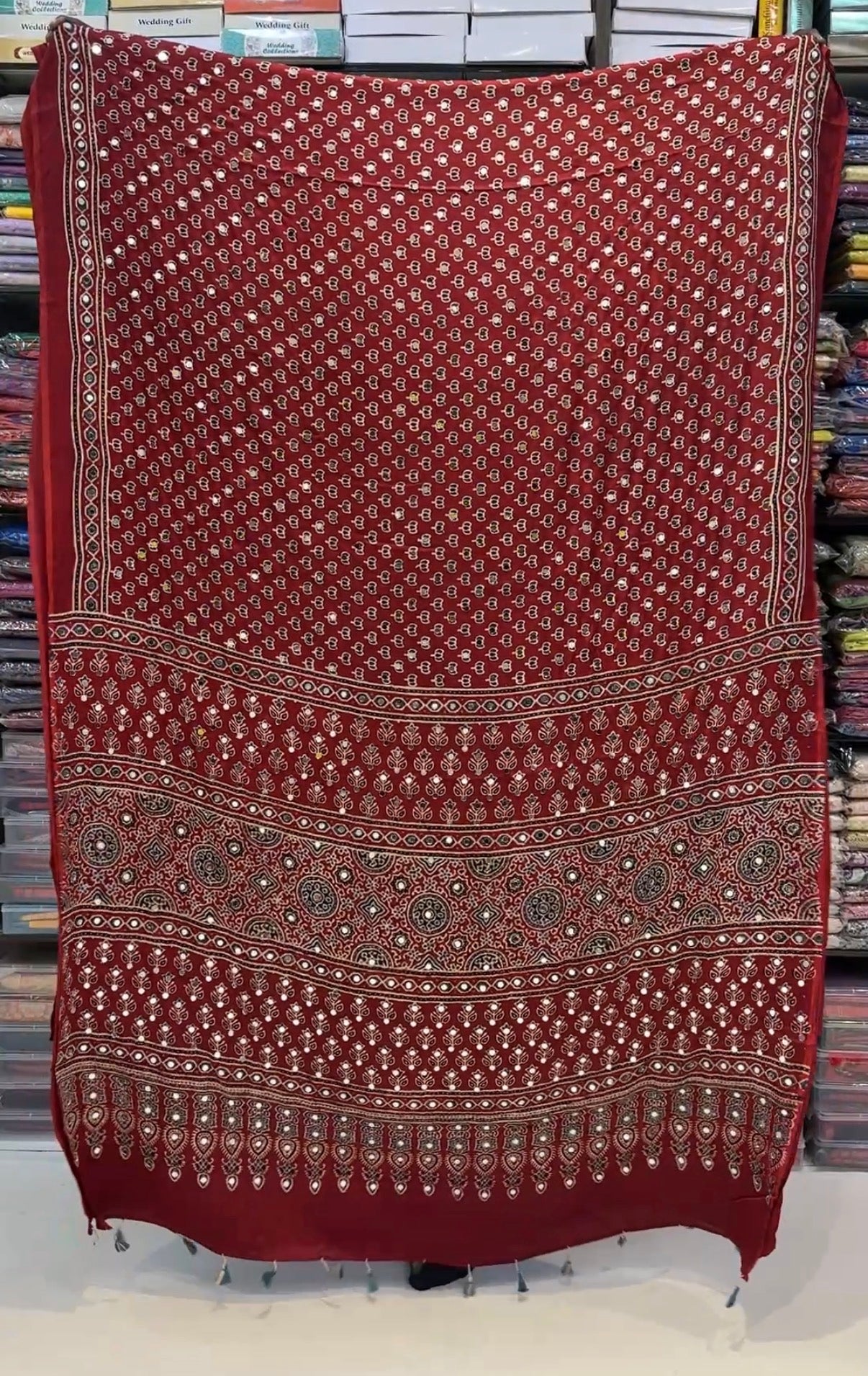 Red Lotus Jalna Ajrakh Mirror Saree (Dispatch Start 10th Jan)