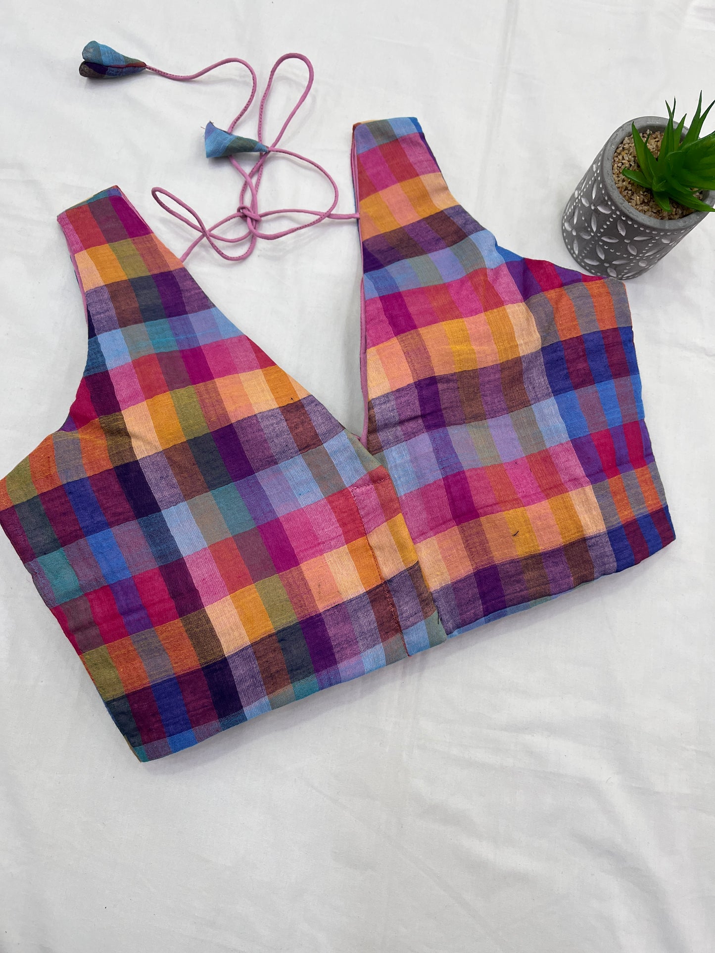 Rainbow Checks Mulmul Blouse