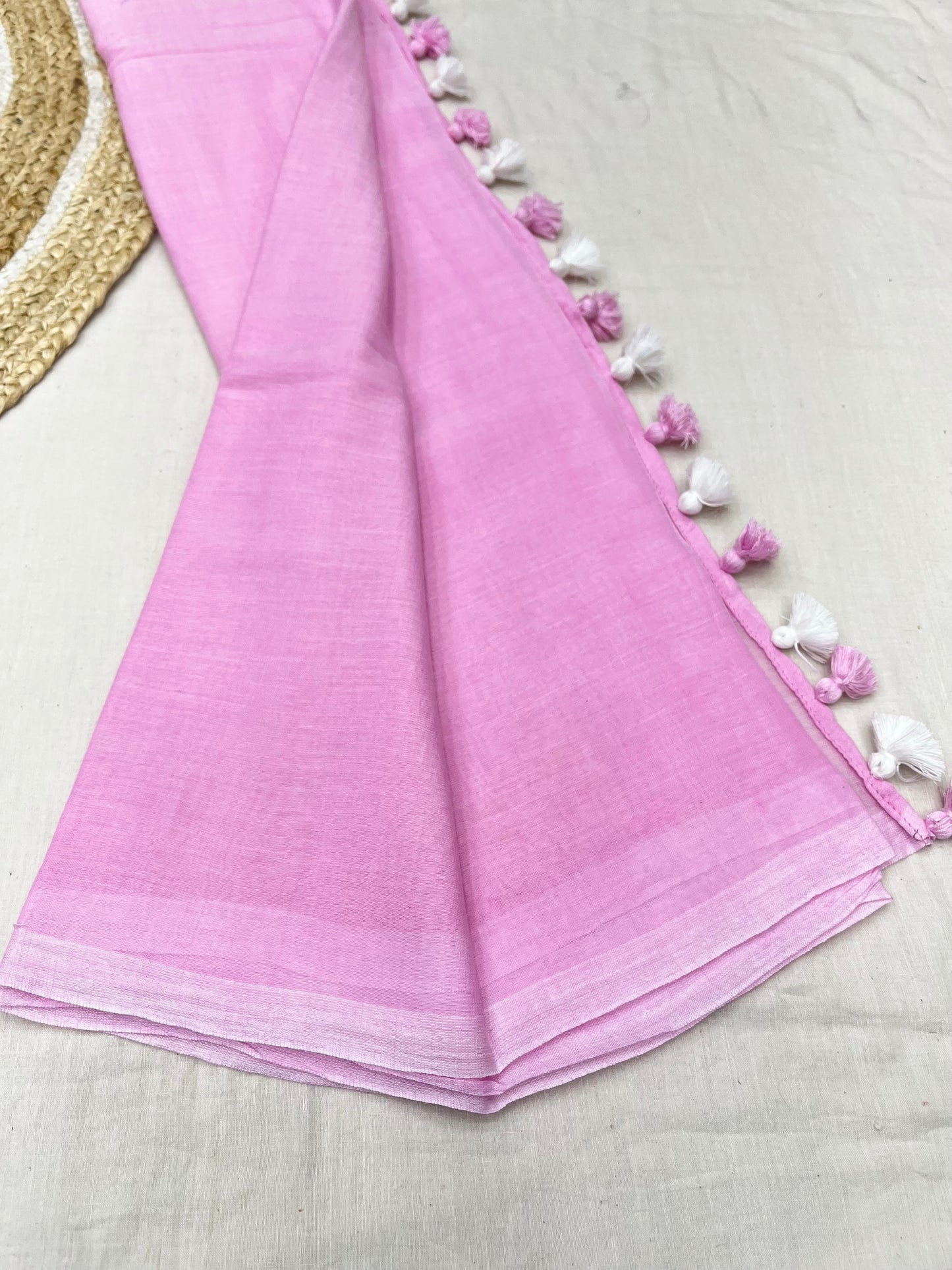 Baby Pink Mulmul Cotton Saree