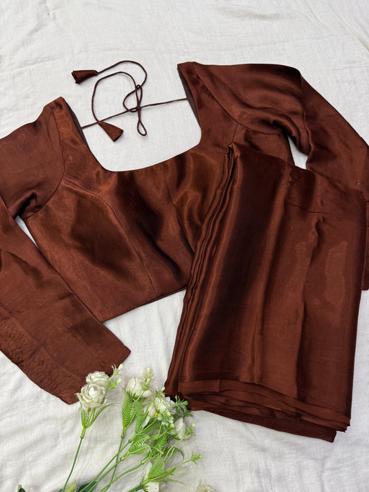Brown Full Sleeves Modal Satin Silk Set