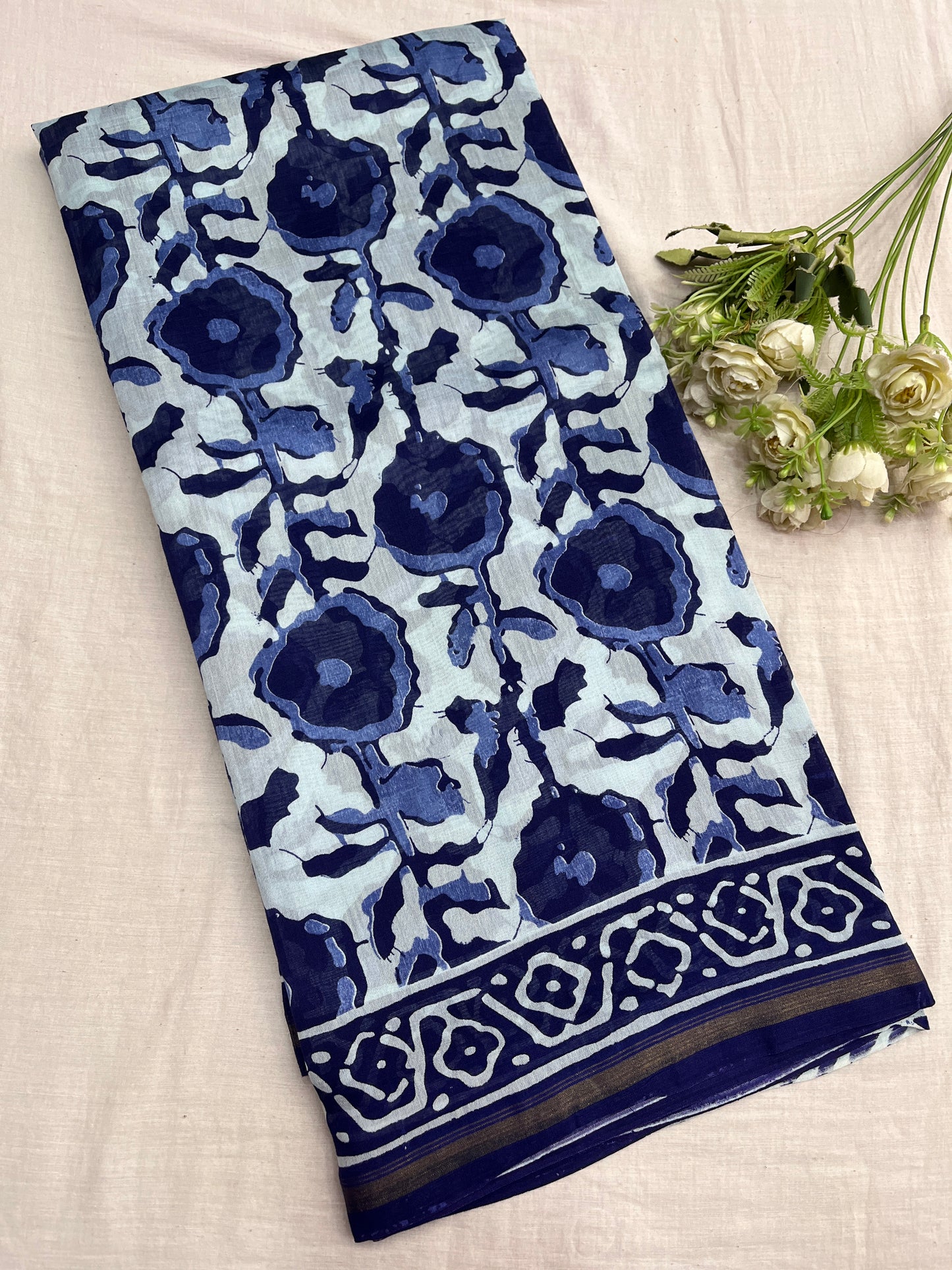 Indigo Chanderi Cotton Saree 4