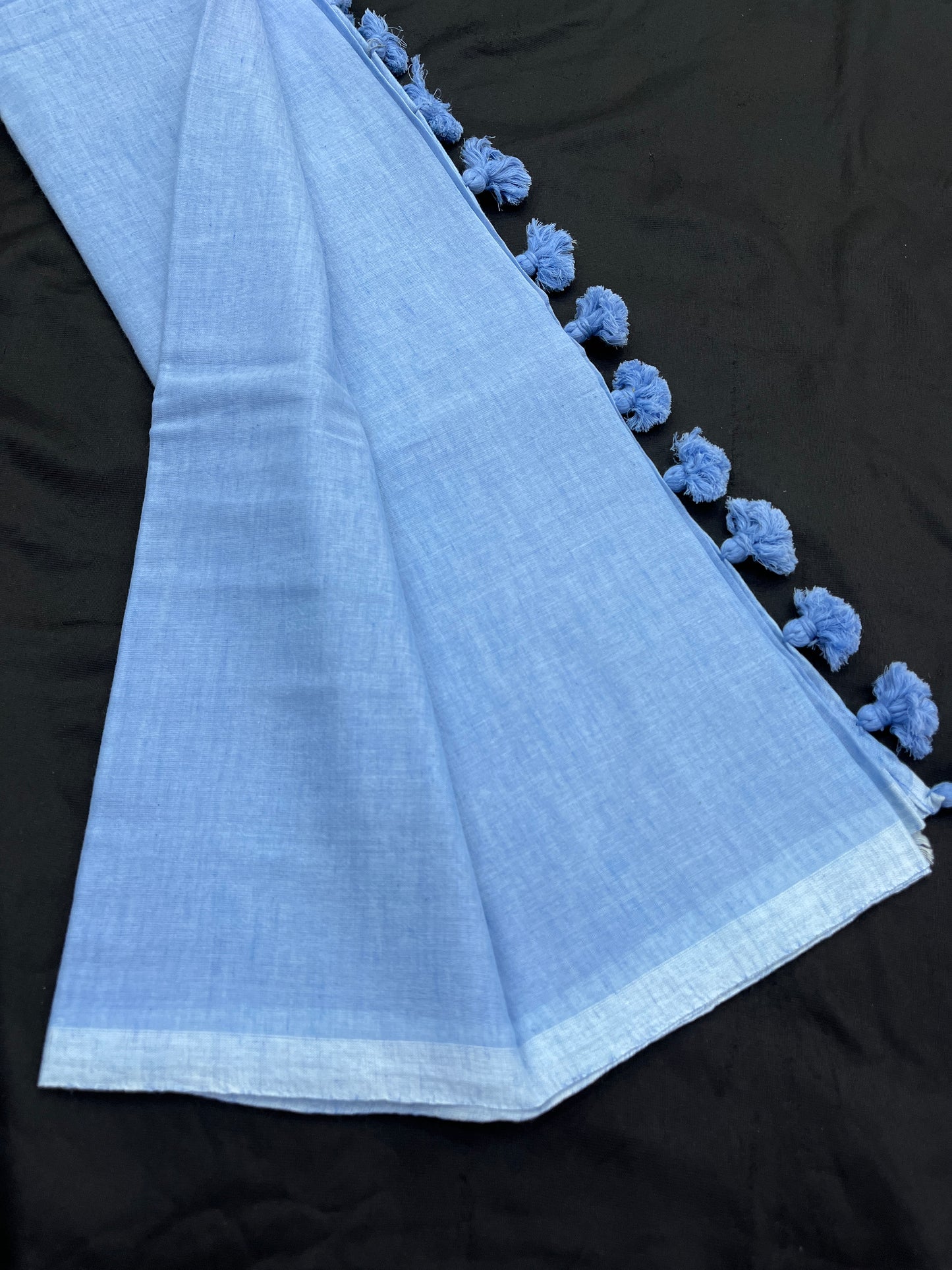 Powder Blue Mulmul Cotton Saree