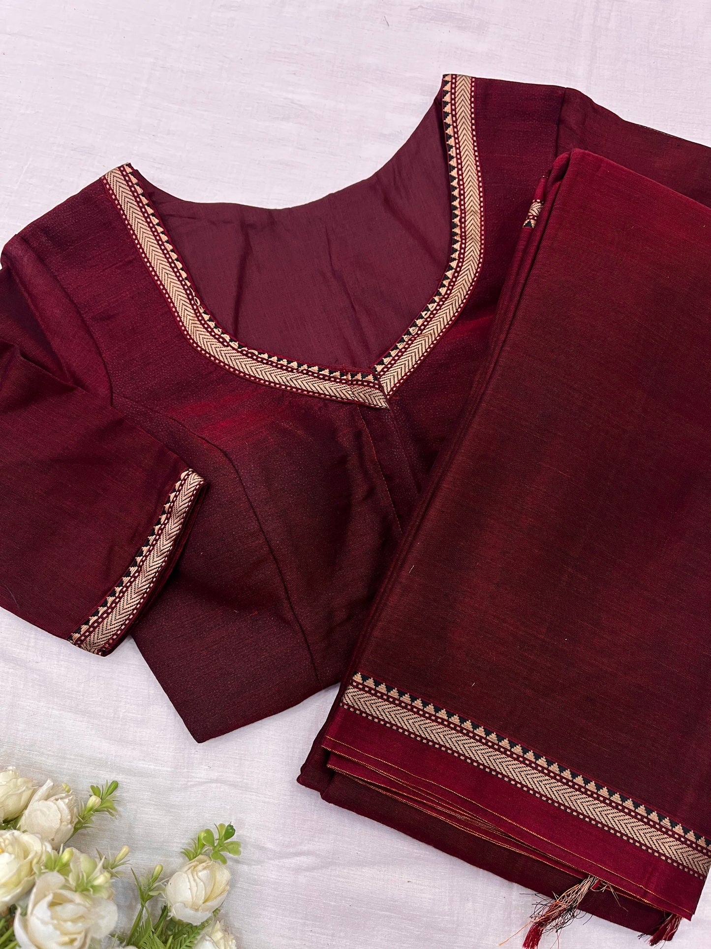 Maroon Narayanpet Saree Blouse Co-Ord Set