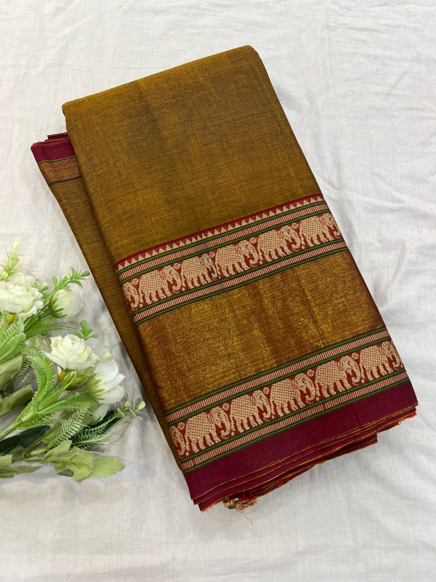 Mustard Cotton Zari Border Bhagyanagar Cotton Saree