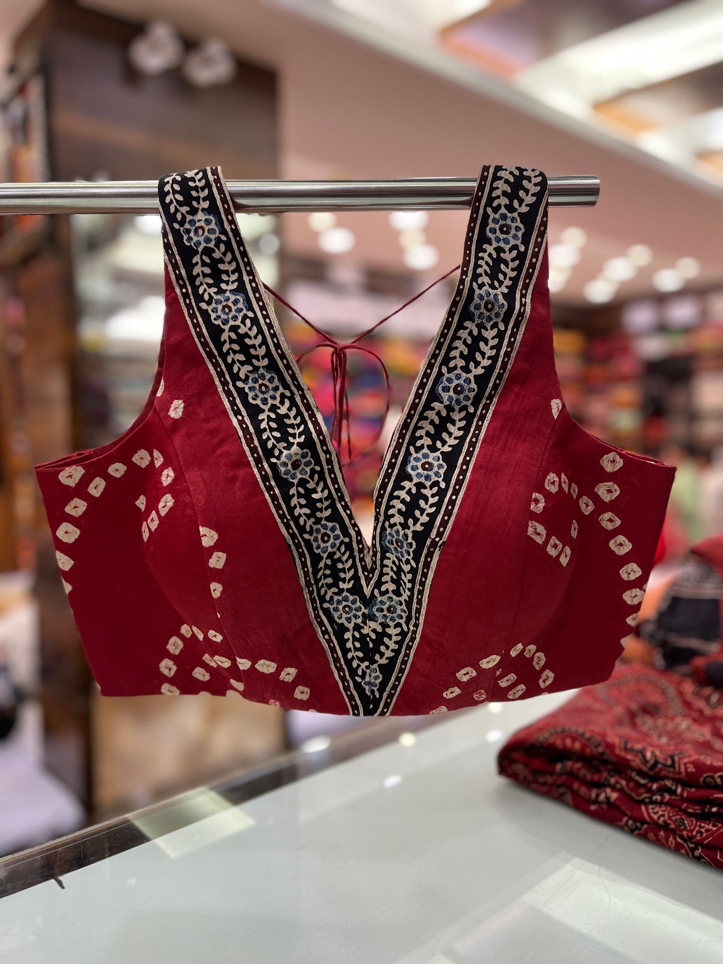 Red Bandhani Modal Ajrakh Blouse