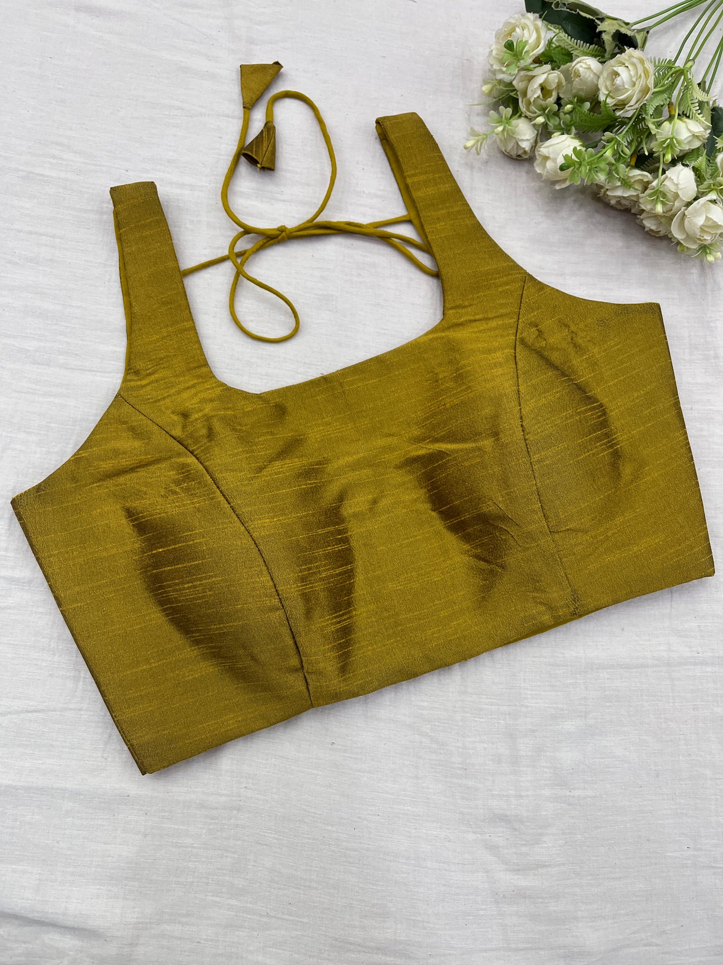 Olive Gold Raw Silk Basic Strap Blouse