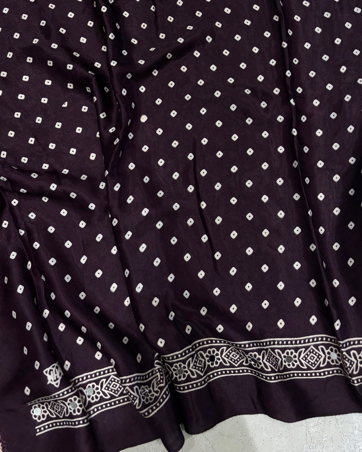 Wine Elephant Ajrakh mirror saree (Ready To Ship)