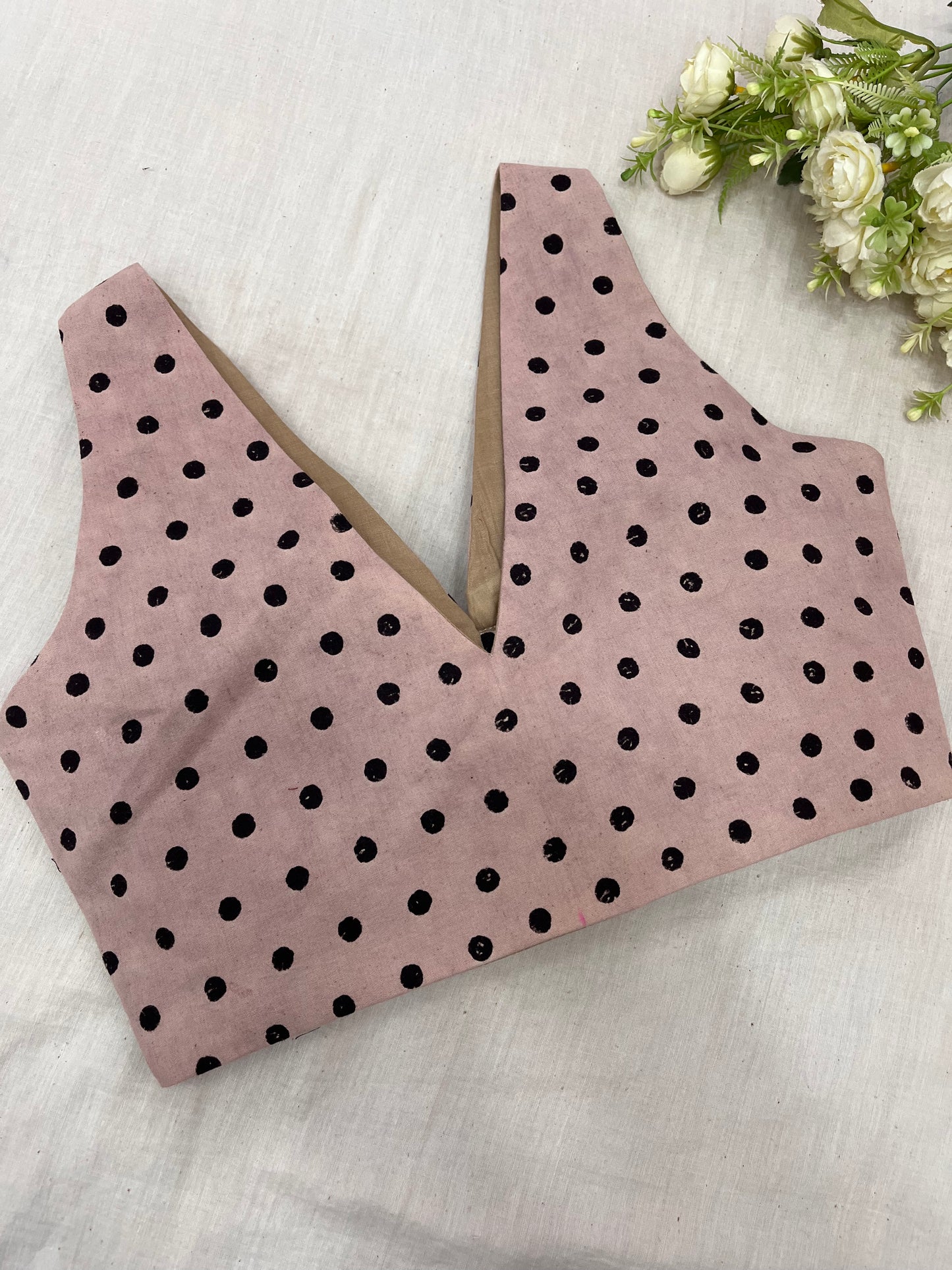 Beige Foam Small Dotted Sleeveless Blouse.