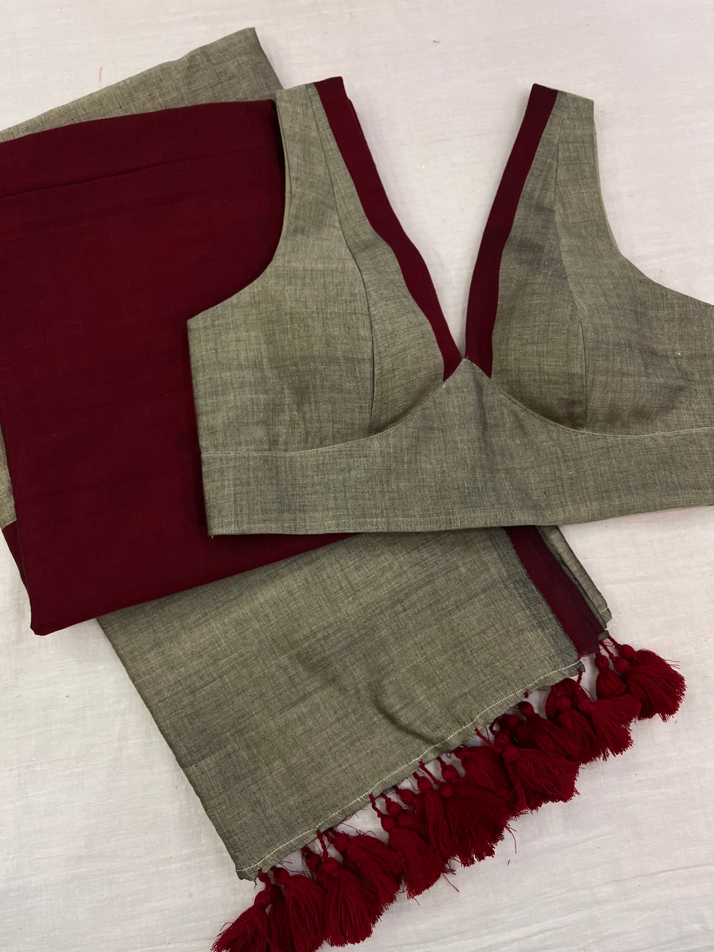 Maroon Muse V Neck Saree Blouse Set