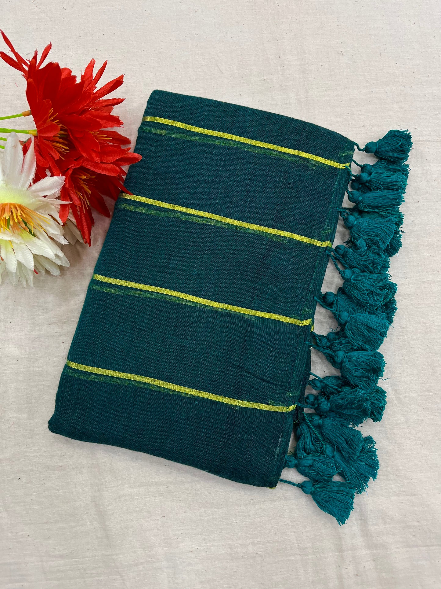 Rama Zari Stripes Mulmul Saree