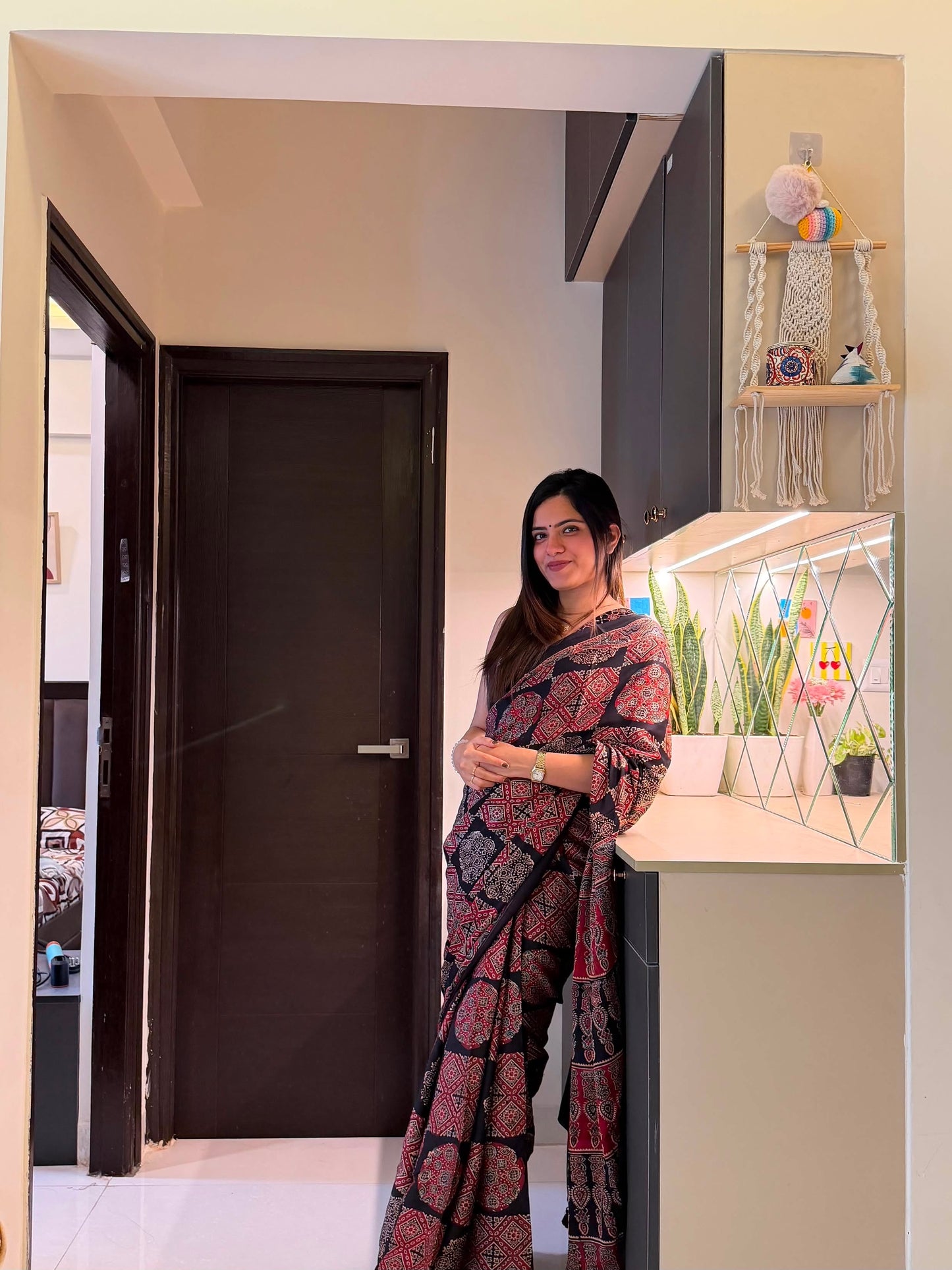 Sanchi Ajrakh Print Modal Silk Saree