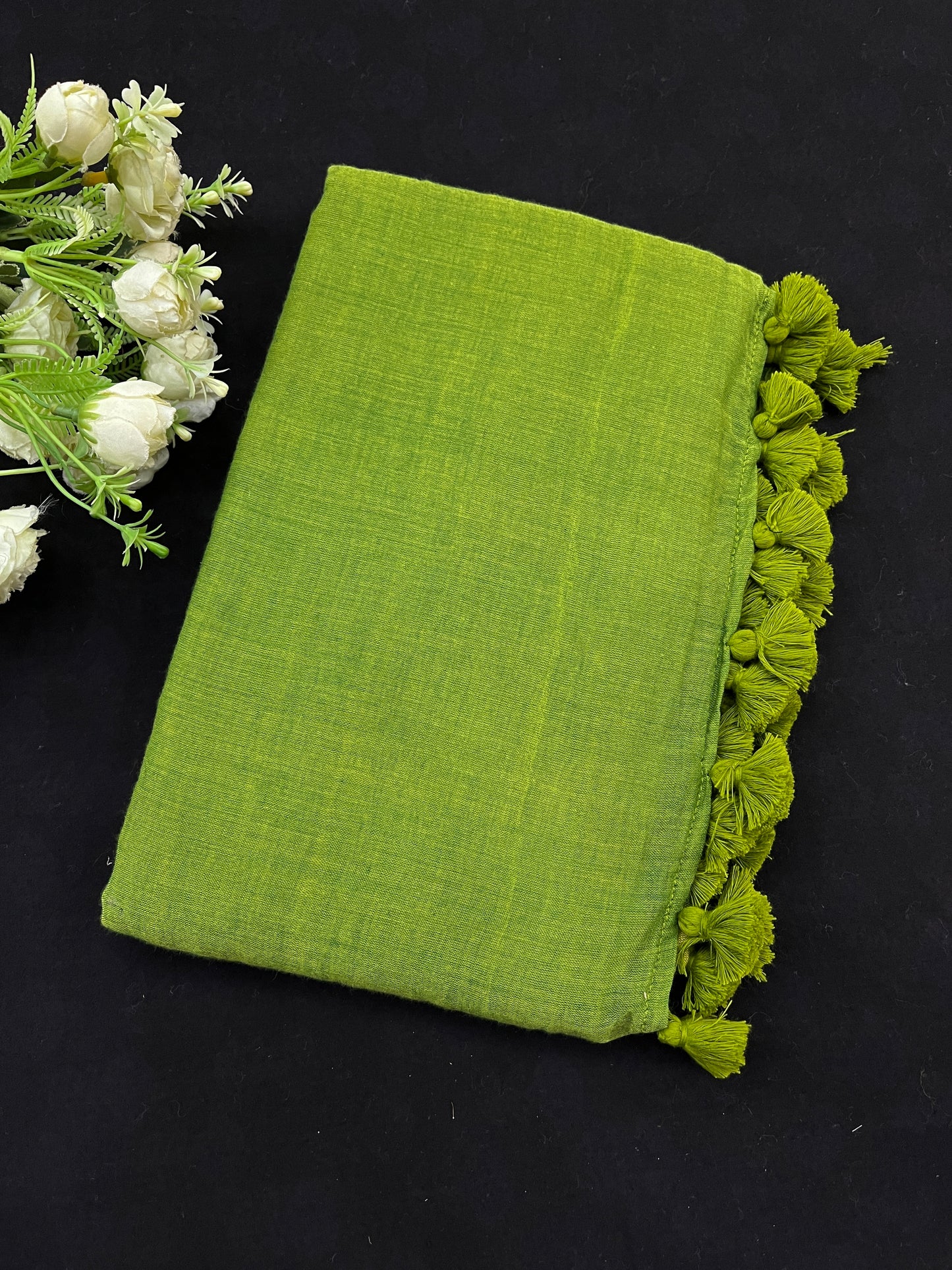 Green Mustard Mulmul Cotton Saree