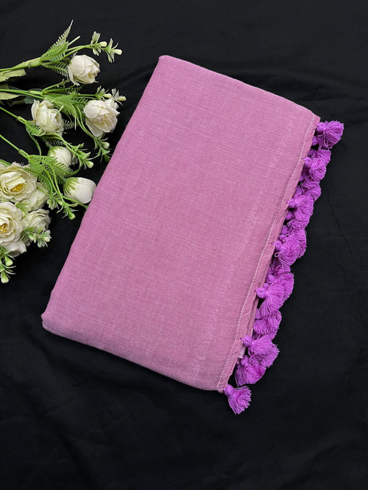 Pink Lilac Mulmul Cotton Saree