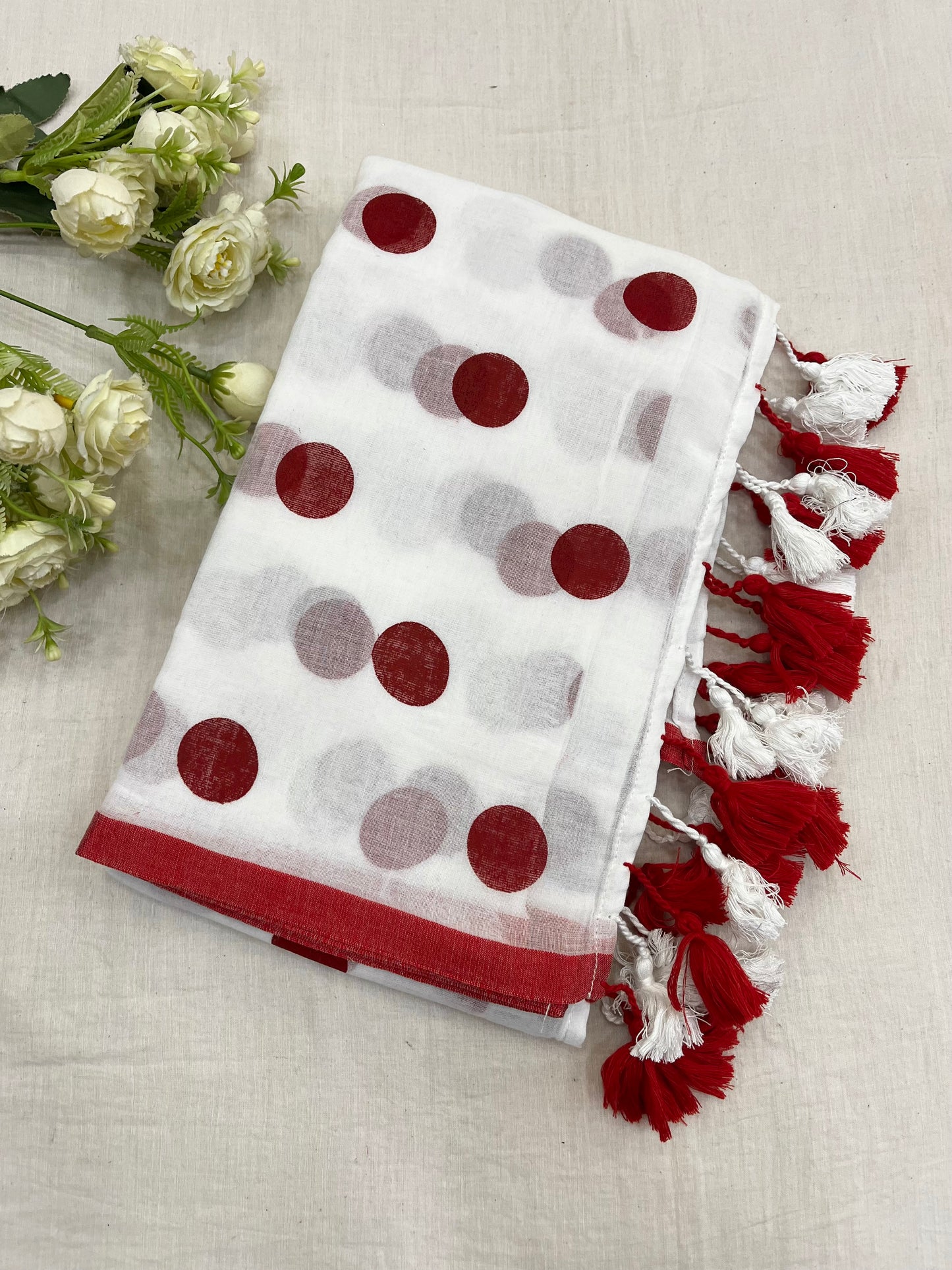 Red White Polka Dot Red V Neck Combo Set