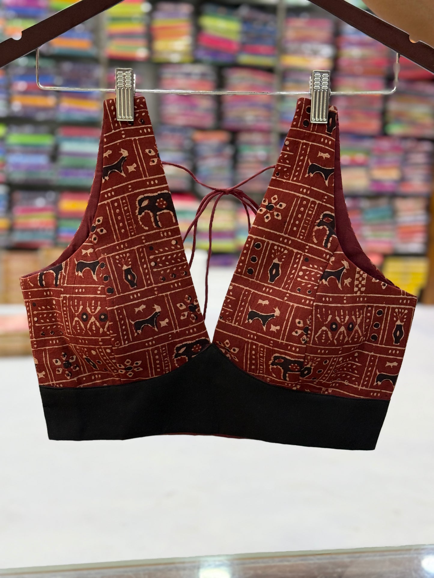 Vanaj Cross Belt Ajrakh Cotton Blouse