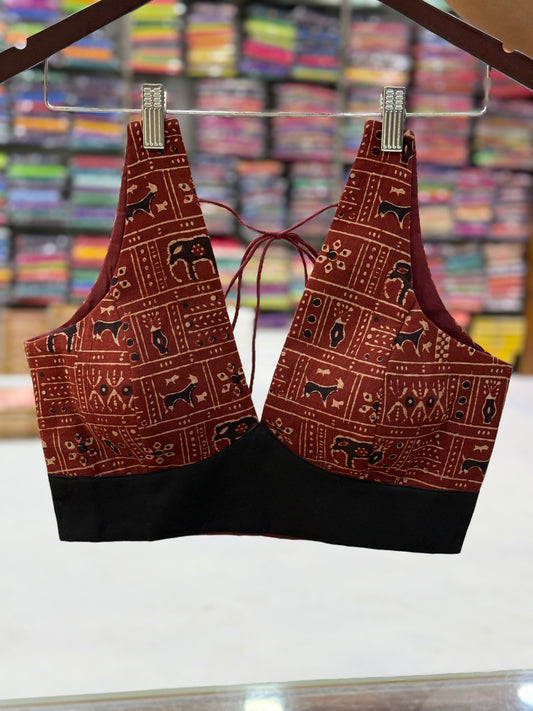 Vanaj Cross Belt Ajrakh Cotton Blouse