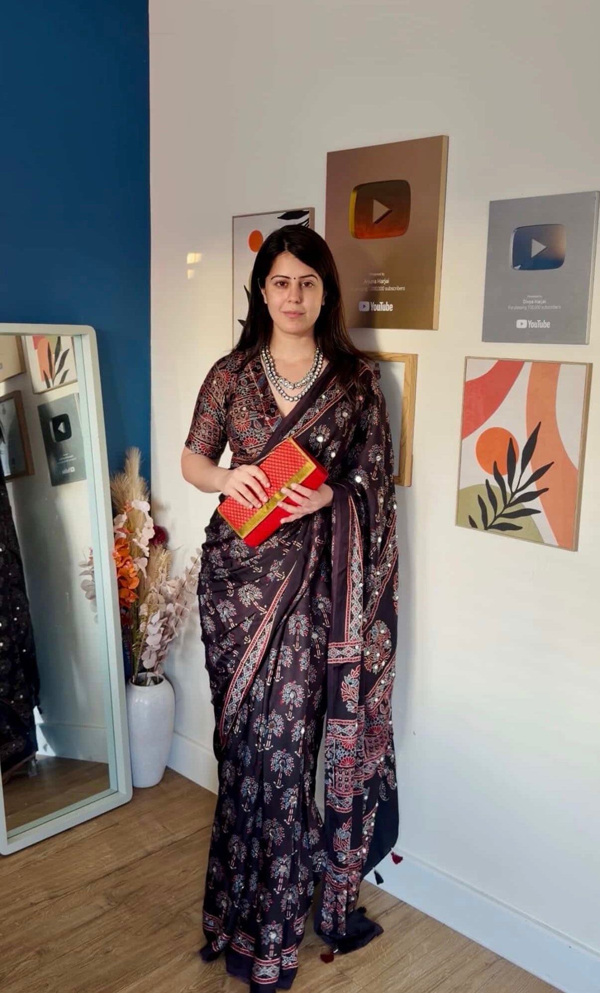 Black Tree Mirror Ajrakh Modal Silk Saree (Pre Order - Dispatch Starts 5th May 2026)