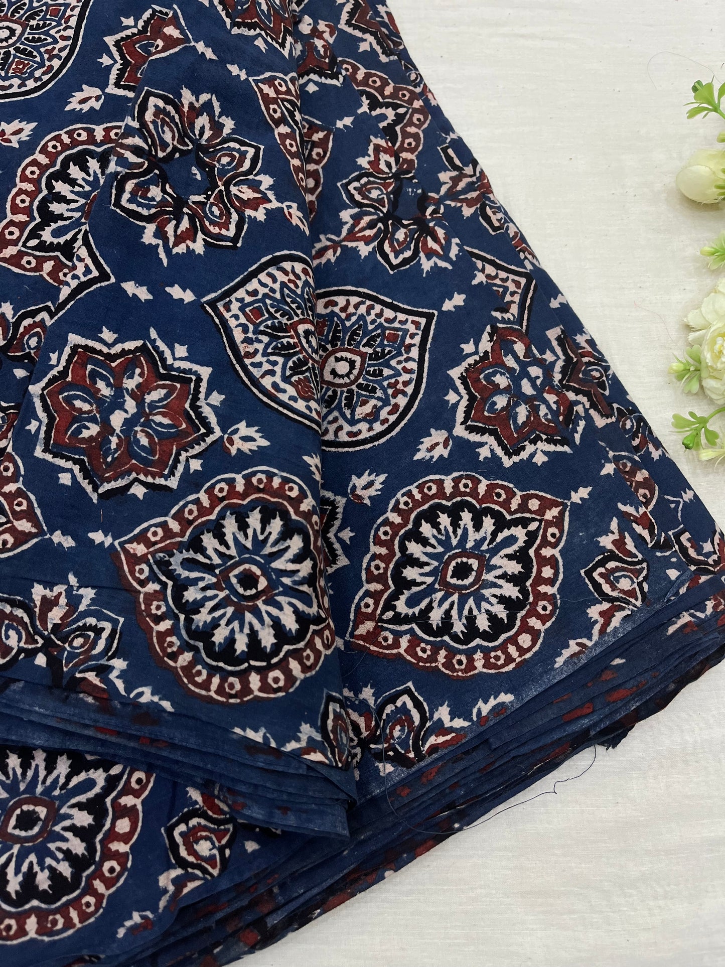 Badam Blue Maroon Ajrakh Cotton Fabric