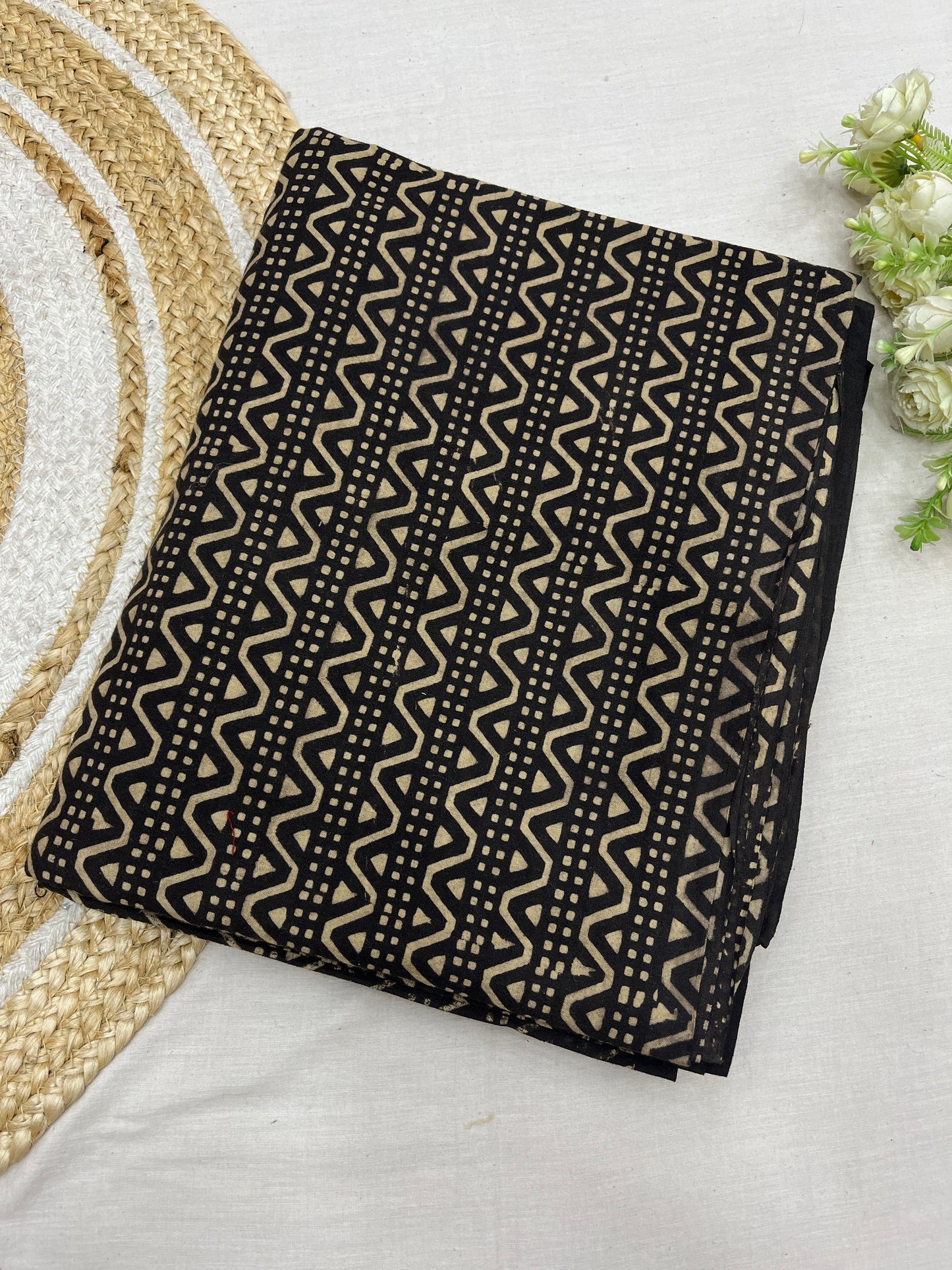 Black Dune Block Print Pure Cotton Fabric