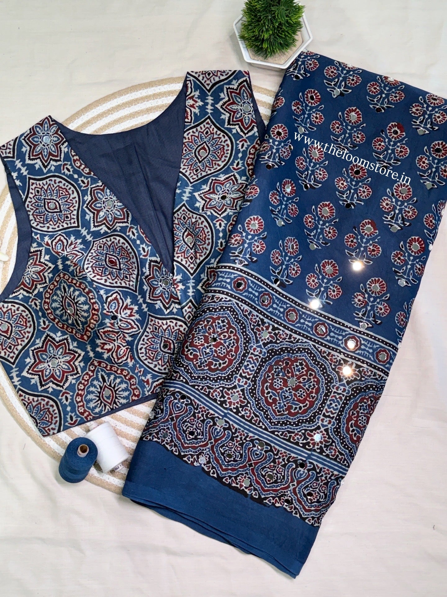 Neel Tara Ajrakh Mirror Saree Blouse Set (Pre Order - Dispatch Starts 25th June 2026)
