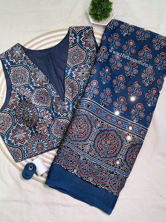 Neel Tara Ajrakh Mirror Saree Blouse Set (Pre Order - Dispatch Starts 25th June 2026)