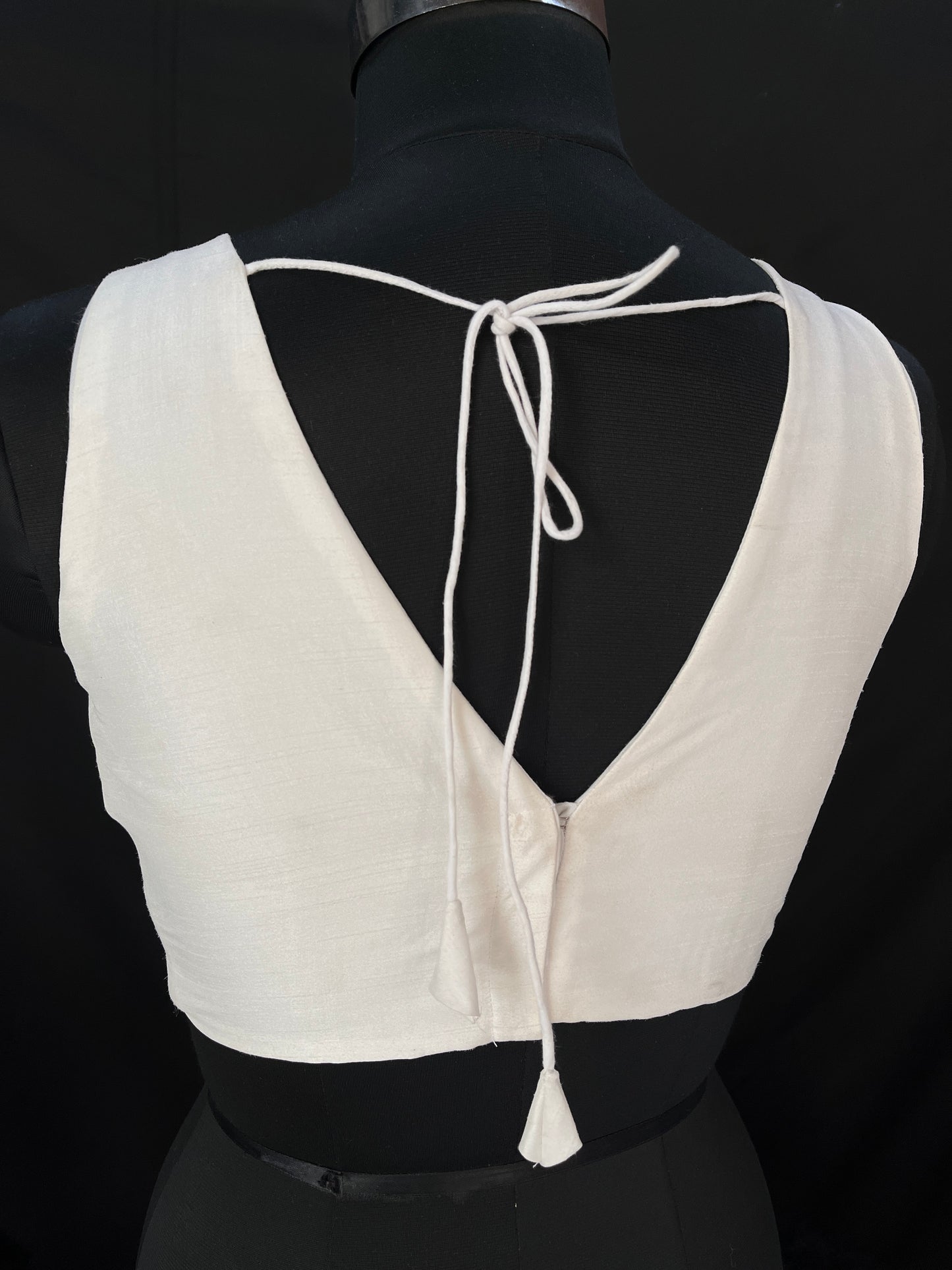 White Coffee V Neck Cross Belt Raw Silk Blouse