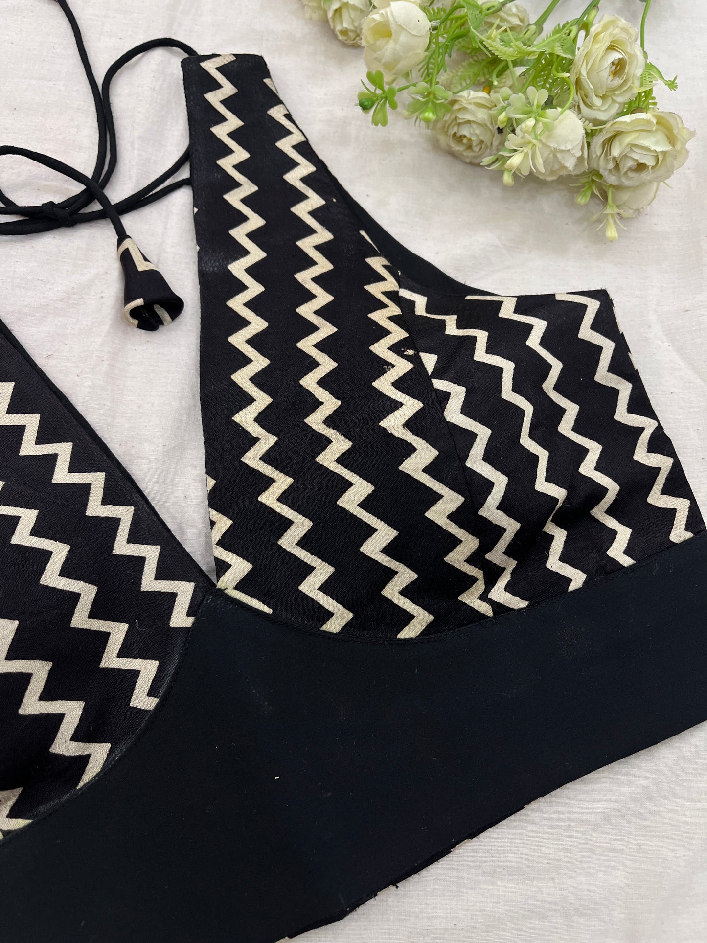 Black Chevron Modal Silk Blouse